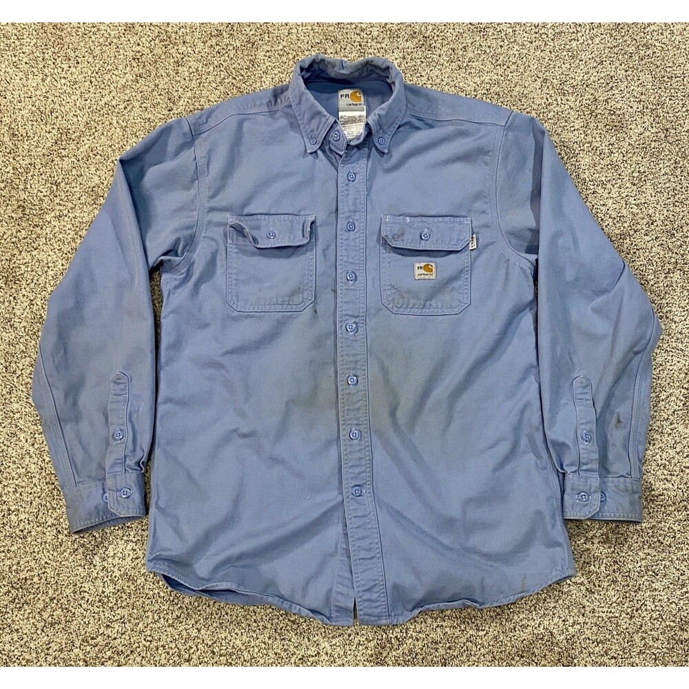 Carhartt FR Flame Resistant Work Shirt Mens M Tall Blue Loose Fit FRS160 MBL